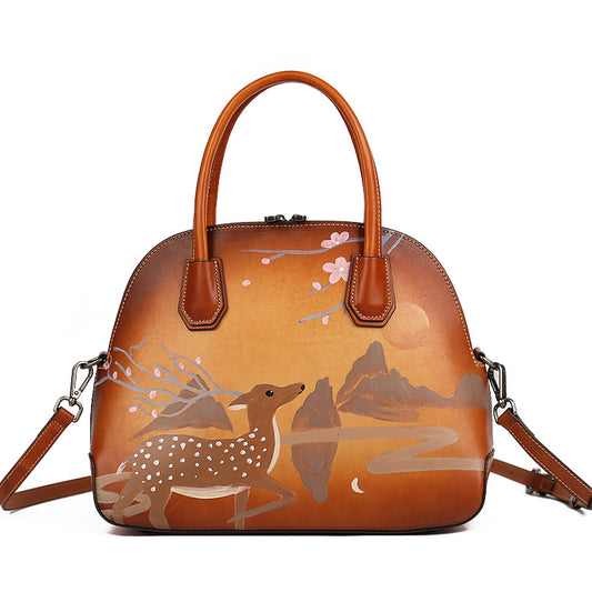 Handmade Christmas Deer Leather Women Handbag 1115-Leather Women Bags-Brown-Free Shipping Leatheretro