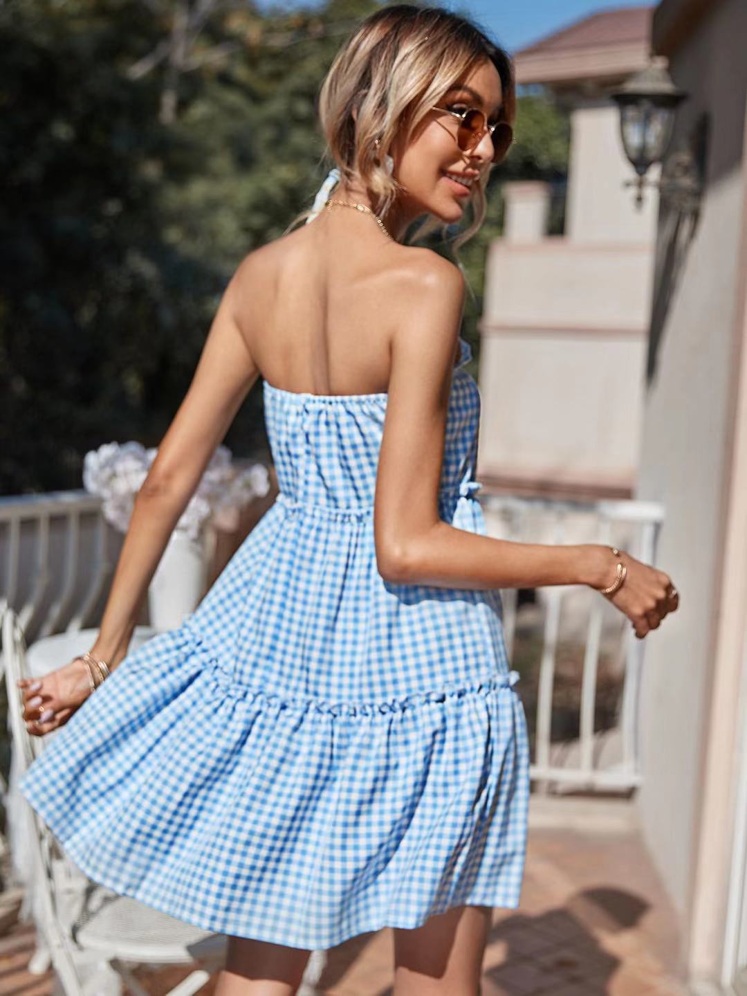 Casual Summer Daily Strapless Mini Dresses-Dresses-Sky Blue-S-Free Shipping Leatheretro