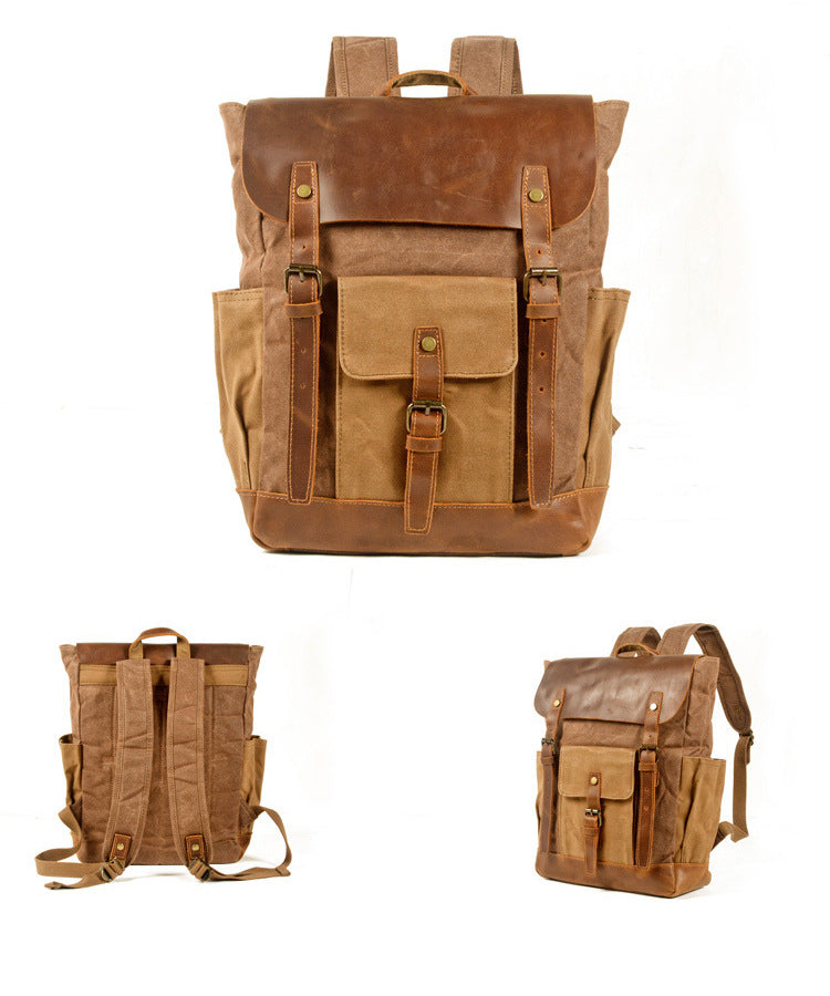 Vintage Waterproof Leather Canvas Backpack 5016-Wine Red-Free Shipping Leatheretro