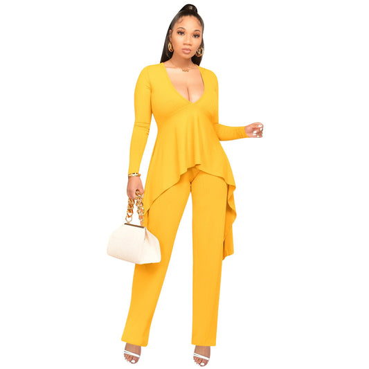 Sexy Yellow Fake Two Pieces Women Jumpsuits-Jumpsuits & Rompers-Yellow-S-Free Shipping Leatheretro