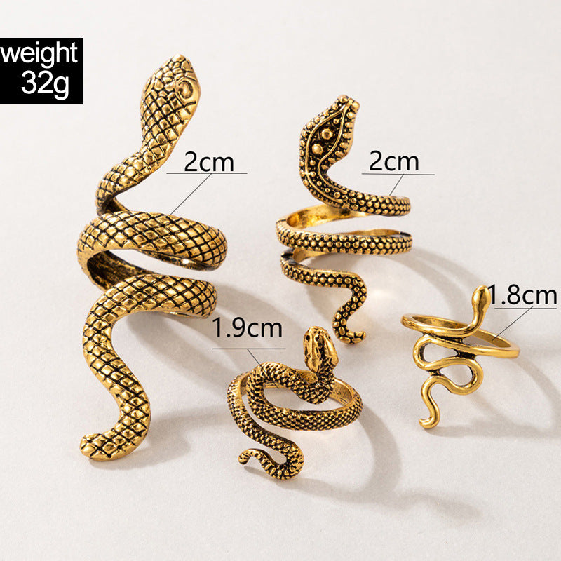 Vintage Cool Snake Shape Rings for Women 4pcs/set-Rings-White-Free Shipping Leatheretro