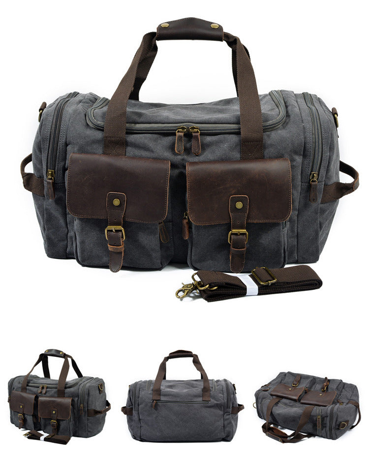 Casual Men's Large Storage Leather Canvas Traveling Duffle Bags 9133-Leather Canvas Duffle Bag-Coffee-Free Shipping Leatheretro