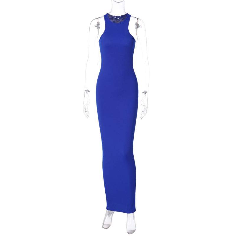 Sexy Fashion Round Neck Sleeveless Long Dresses-Dresses-Blue-S-Free Shipping Leatheretro