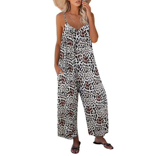 Leisure Summer Leopard Pocket Jumpsuits-One Piece Suits-Brown Leopard-S-Free Shipping Leatheretro