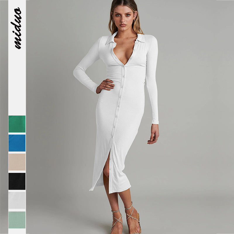 Sexy Long Sleeves Midi Length Sheath Dresses-Dresses-White-S-Free Shipping Leatheretro