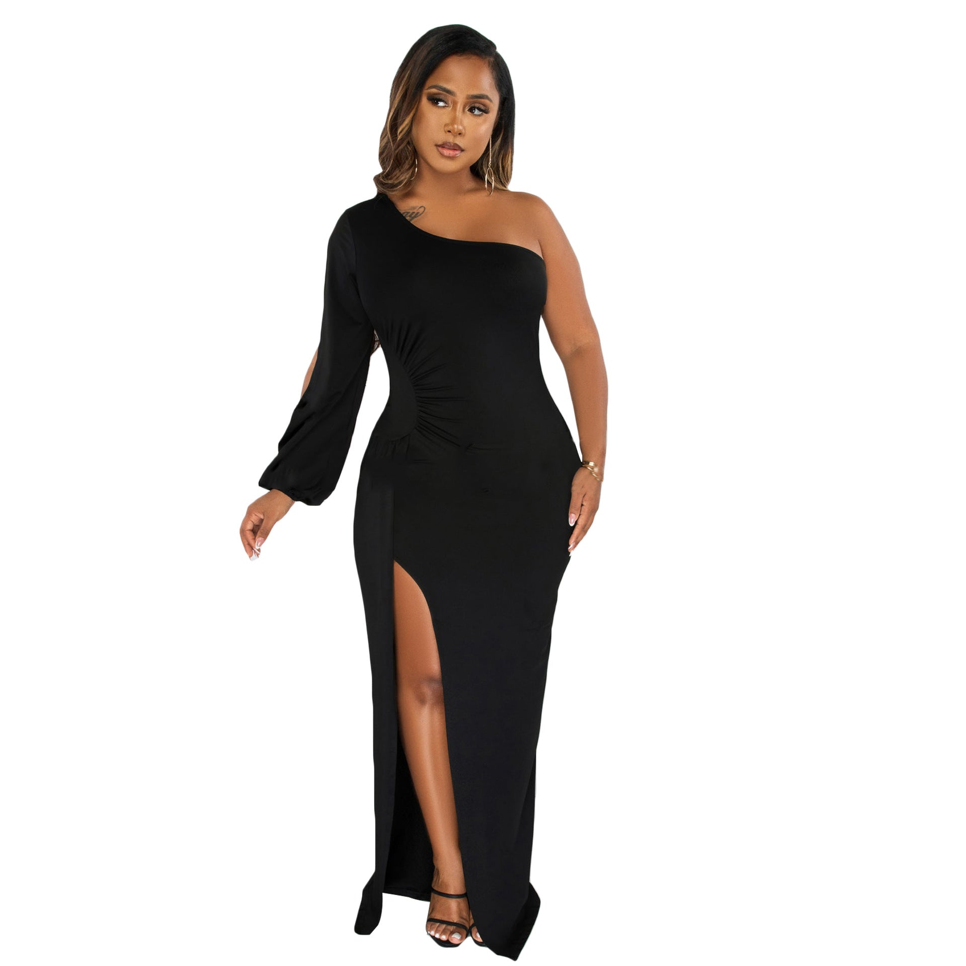 Classy One Shoulder Tight Dresses-Dresses-Black-S-Free Shipping Leatheretro