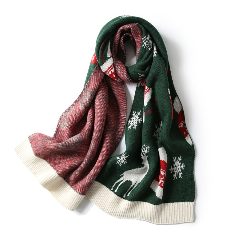 Warm Elk Design Knitted Scarves for Christmas-Scarves & Shawls-Green-38*175cm-Free Shipping Leatheretro