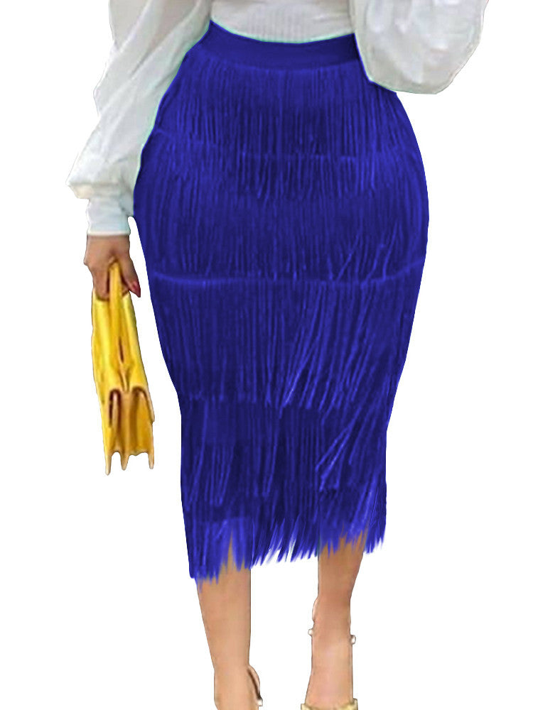 Sexy High Waist Tassels Skirts-Skirts-Blue-S-Free Shipping Leatheretro