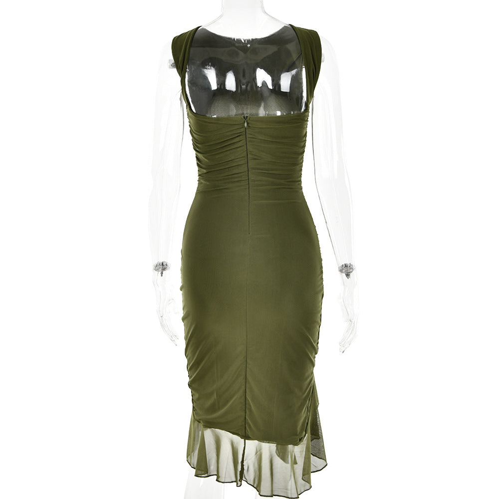 Sexy One Shoulder Summer Sleeves Sheath Dresses-Dresses-Army Green-XS-Free Shipping Leatheretro