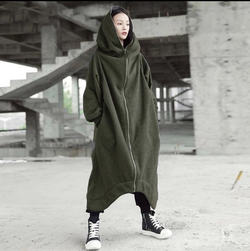 Creative Zipper Winter Long Hoodies Outerwear for Women-Outerwear-Army Green-S-Free Shipping Leatheretro