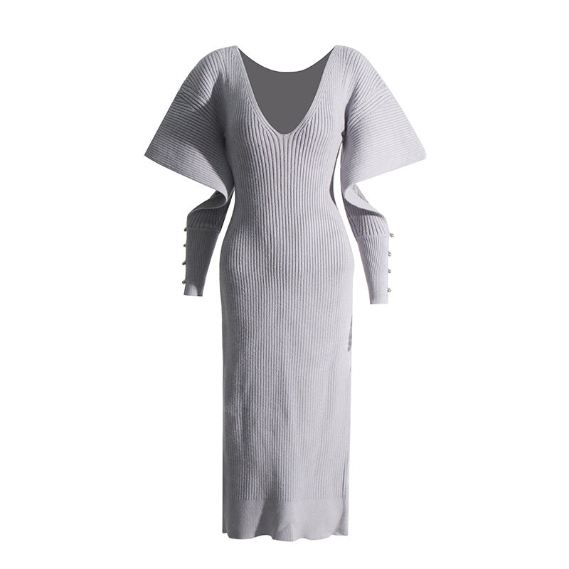 Fashion Designed Midi Length Knitted Dresses-Dresses-Dark Gray-One Size-Free Shipping Leatheretro