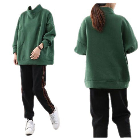 Women High Neck Velvet Pullover Tops-Shirts & Tops-Green-M Under 55kg-Free Shipping Leatheretro