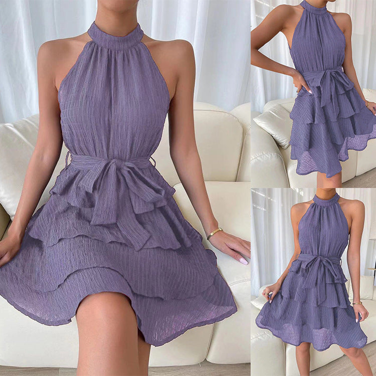 Casual Summer Sleeveless Ruffled Mini Dresses-Dresses-Light Purple-S-Free Shipping Leatheretro