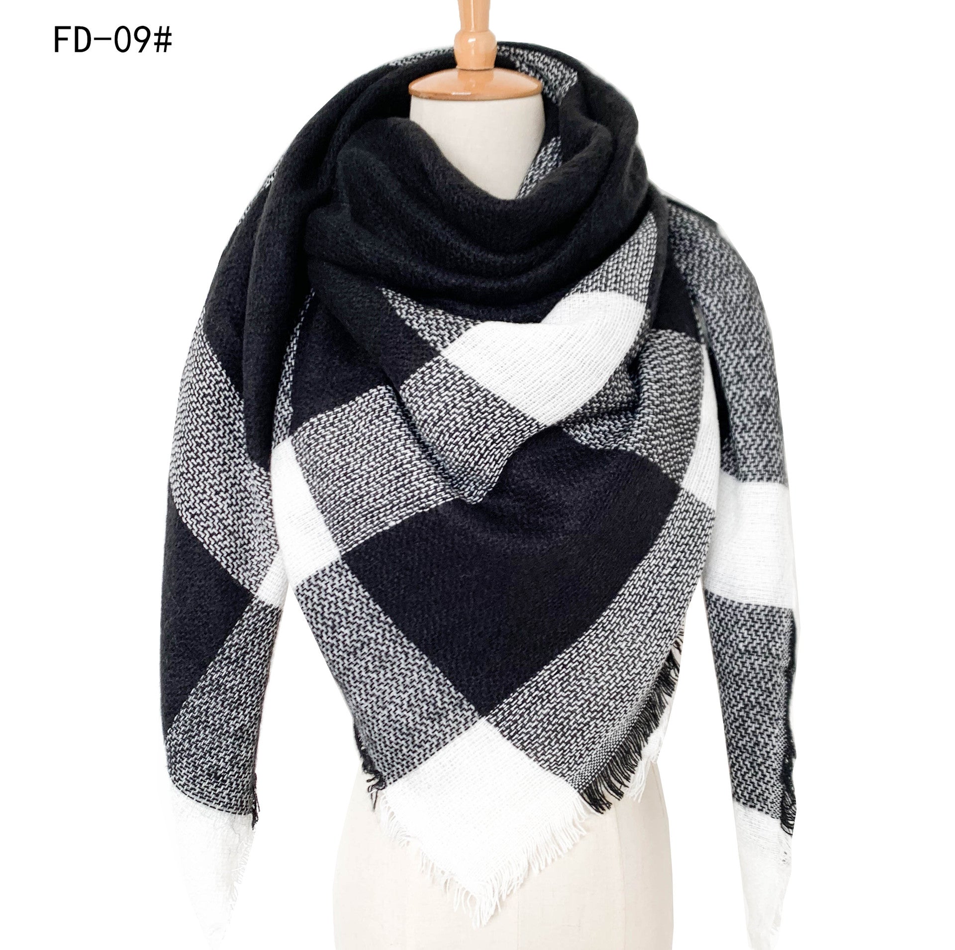 Winter Warm Plaid Scarves for Women-Scarves & Shawls-Black Red-140cm-Free Shipping Leatheretro