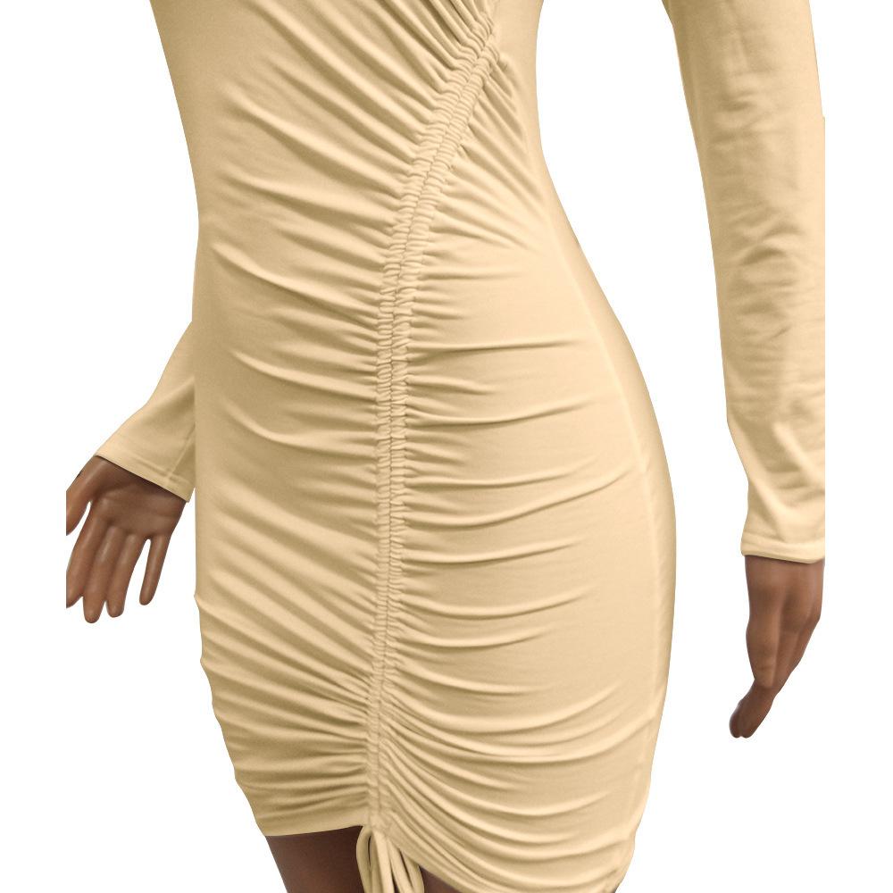 Sexy Long Sleeves Strawing Short Dresses-Sexy Dresses-Apricot-S-Free Shipping Leatheretro