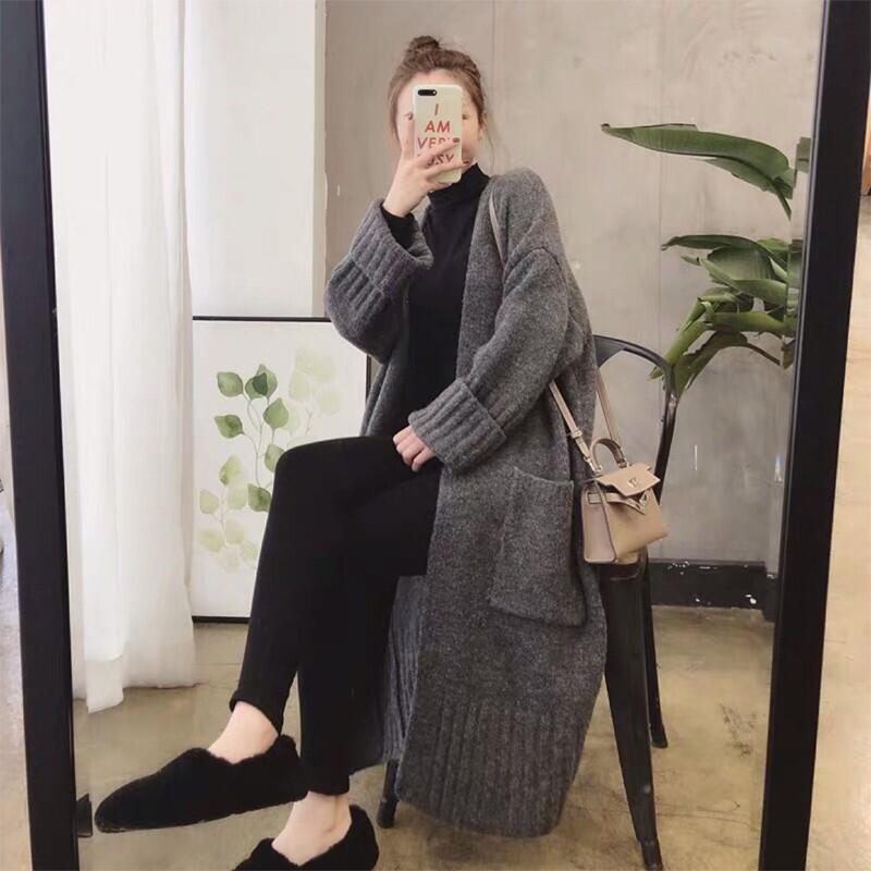Casual Thick Long Knitted Cardigan Sweaters-Outerwear-Gray-One Size-Free Shipping Leatheretro