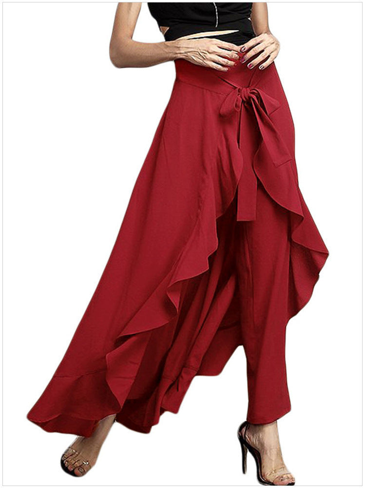 Women Plus Sizes Chiffon Dress Pants-Skirts-Red-S-Free Shipping Leatheretro