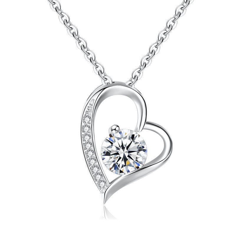 Fall In Love At First Sight Zircon Sterling Sliver Necklace-Necklaces-White-Free Shipping Leatheretro