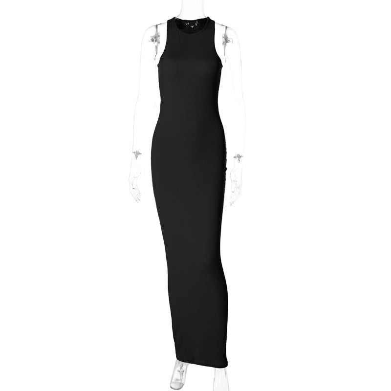 Sexy Fashion Round Neck Sleeveless Long Dresses-Dresses-Black-S-Free Shipping Leatheretro