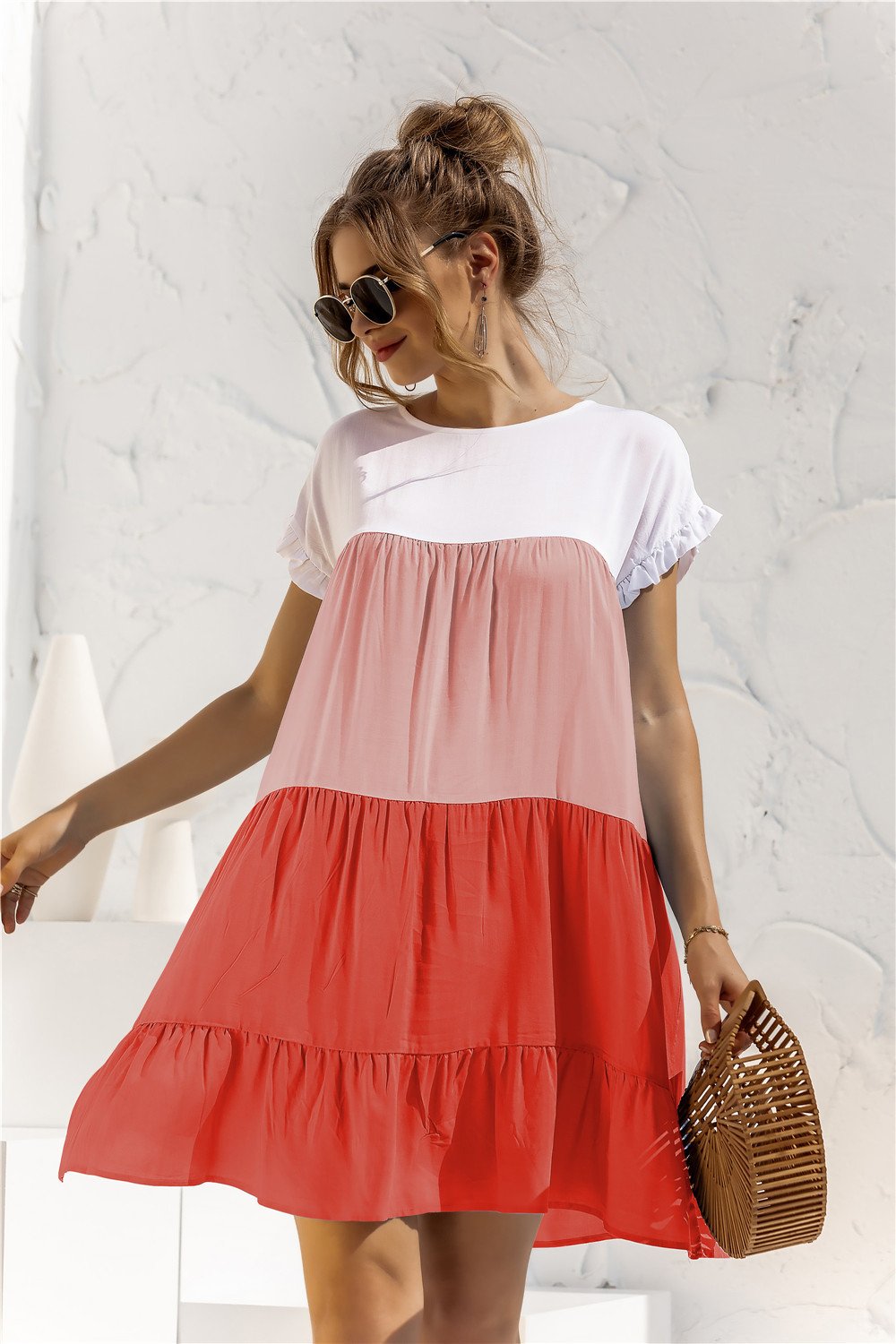 Summer Leisure Ruffled Daily Short Dresses-Mini Dresses-Orange-S-Free Shipping Leatheretro