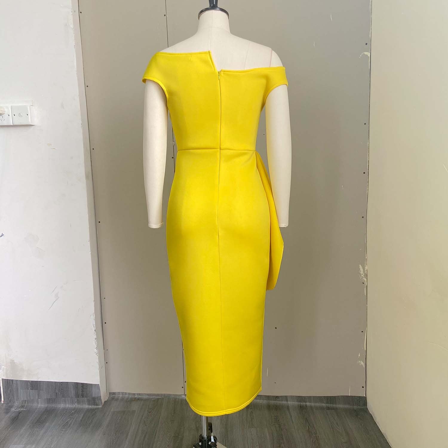 Fashion High Waist Plus Sizes Midi Party Dresses-Dresses-Yellow-S-Free Shipping Leatheretro