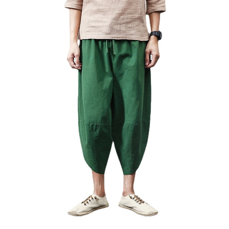 Casual Linen Plus Size Harem Men's Trousers-Pants-Green-M-Free Shipping Leatheretro