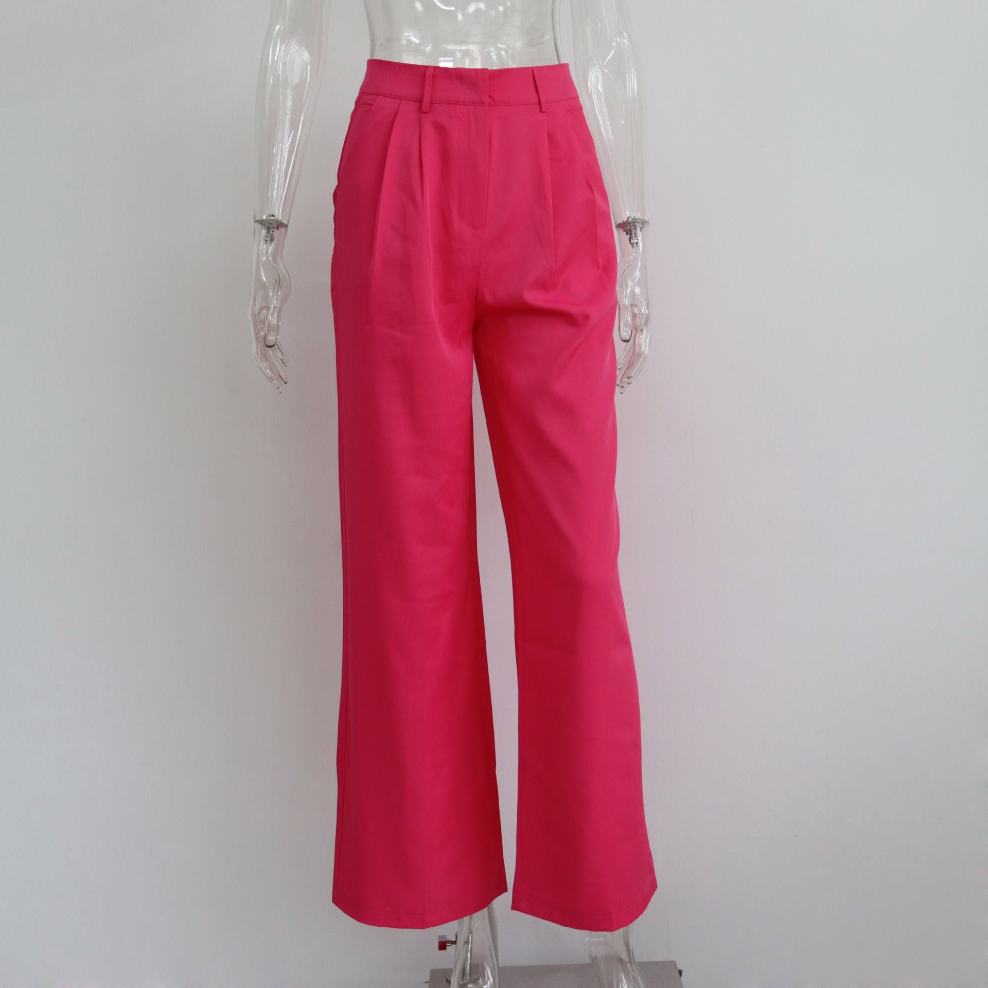 Casual High Waist Women Wide Legs Pants-Pants-Rose Red-S-Free Shipping Leatheretro