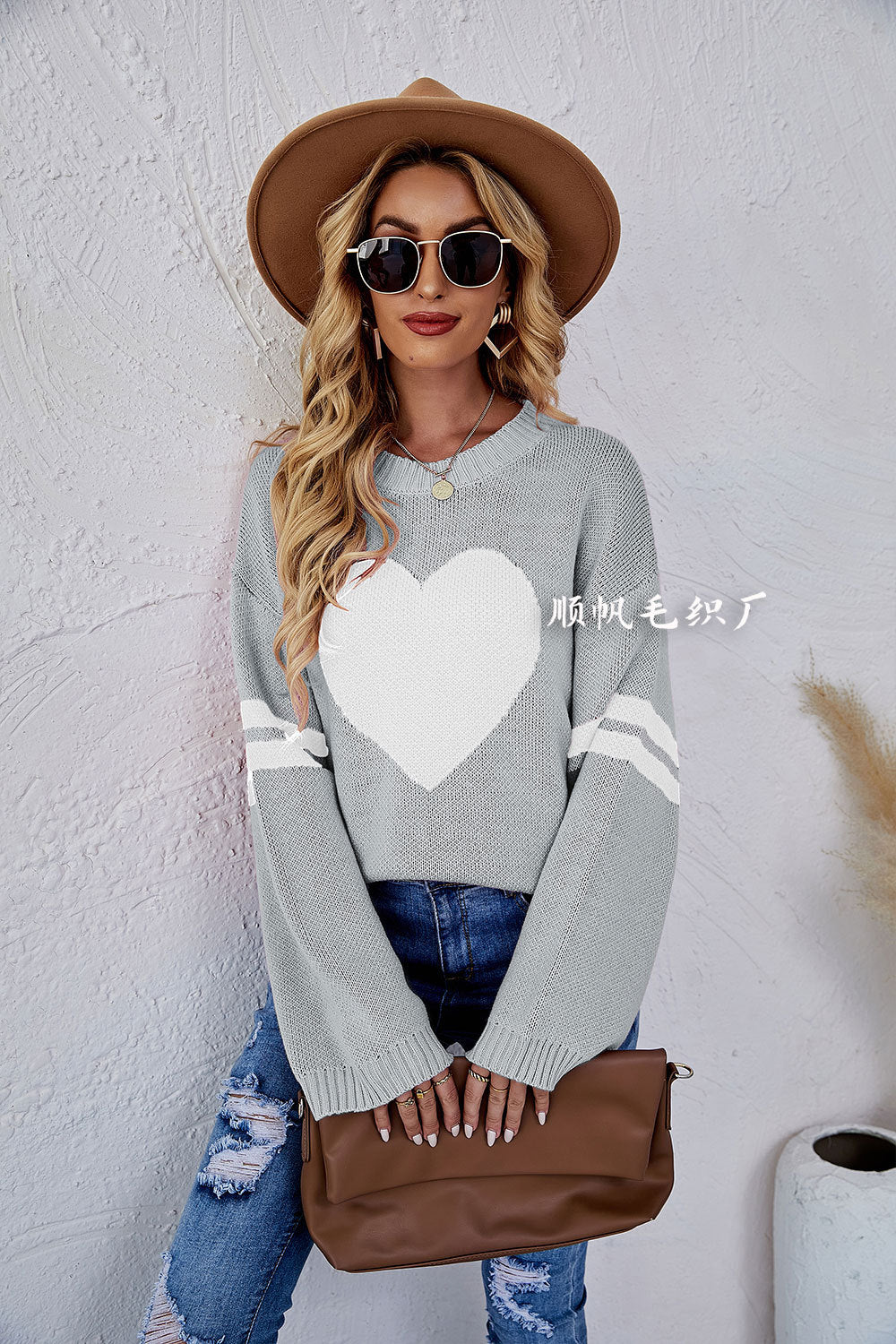 Casual Women Sweetheart Design Pullover Sweaters-Shirts & Tops-Grey-S-Free Shipping Leatheretro