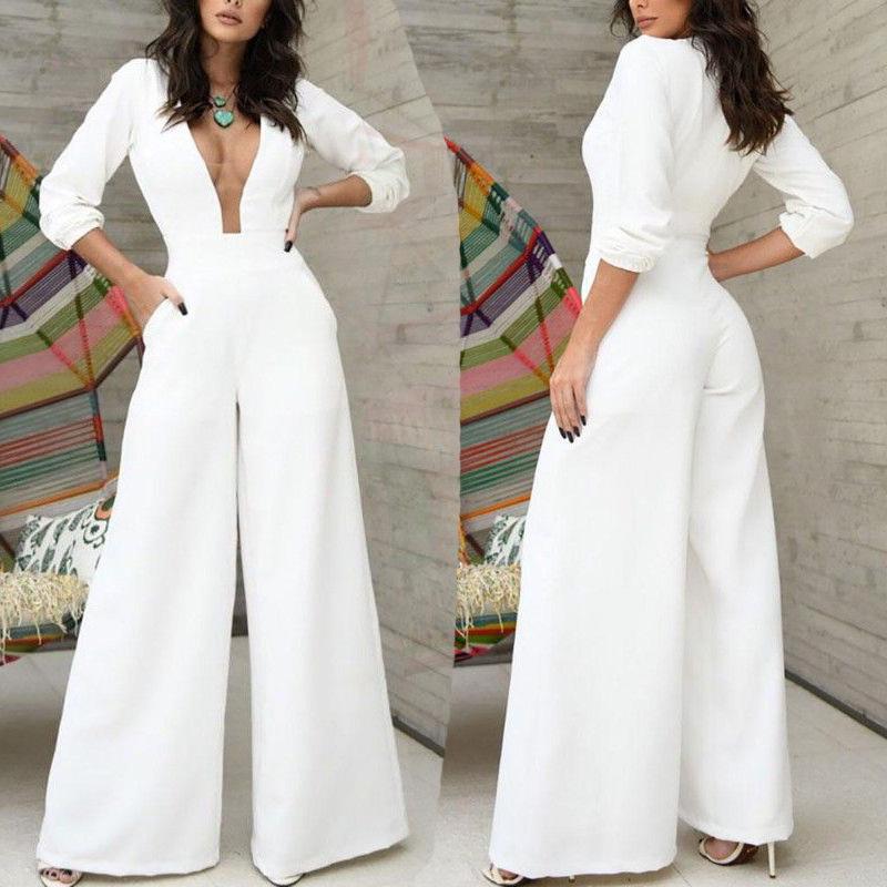 Summer Long Sleeves Sexy Overalls Jumpsuits-Jumpsuits-White-S-Free Shipping Leatheretro