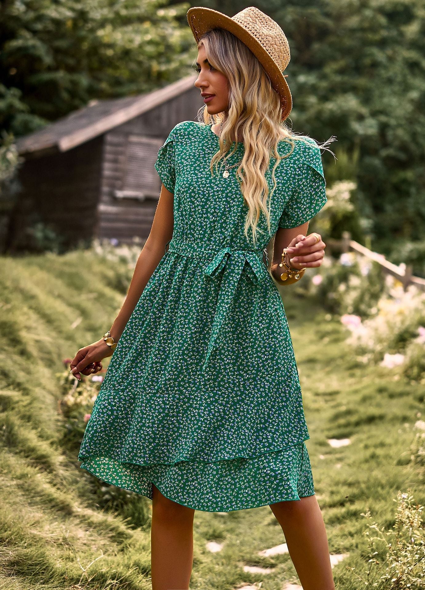 Casual Short Sleeves Daily Short Dresses-Dresses-Green-S-Free Shipping Leatheretro