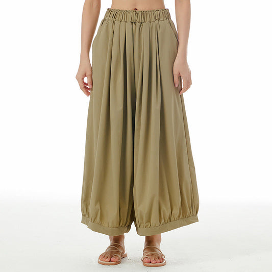 Summer Casual Plus Sizes Wide Legs Pants-Pants-Khaki-One Size-Free Shipping Leatheretro