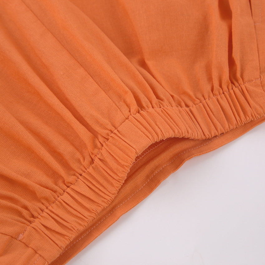 Summer Short Sleeves Orange Shirts and Wide Leg Pants Two Pieces Suits-Suits-Orange-S-Free Shipping Leatheretro