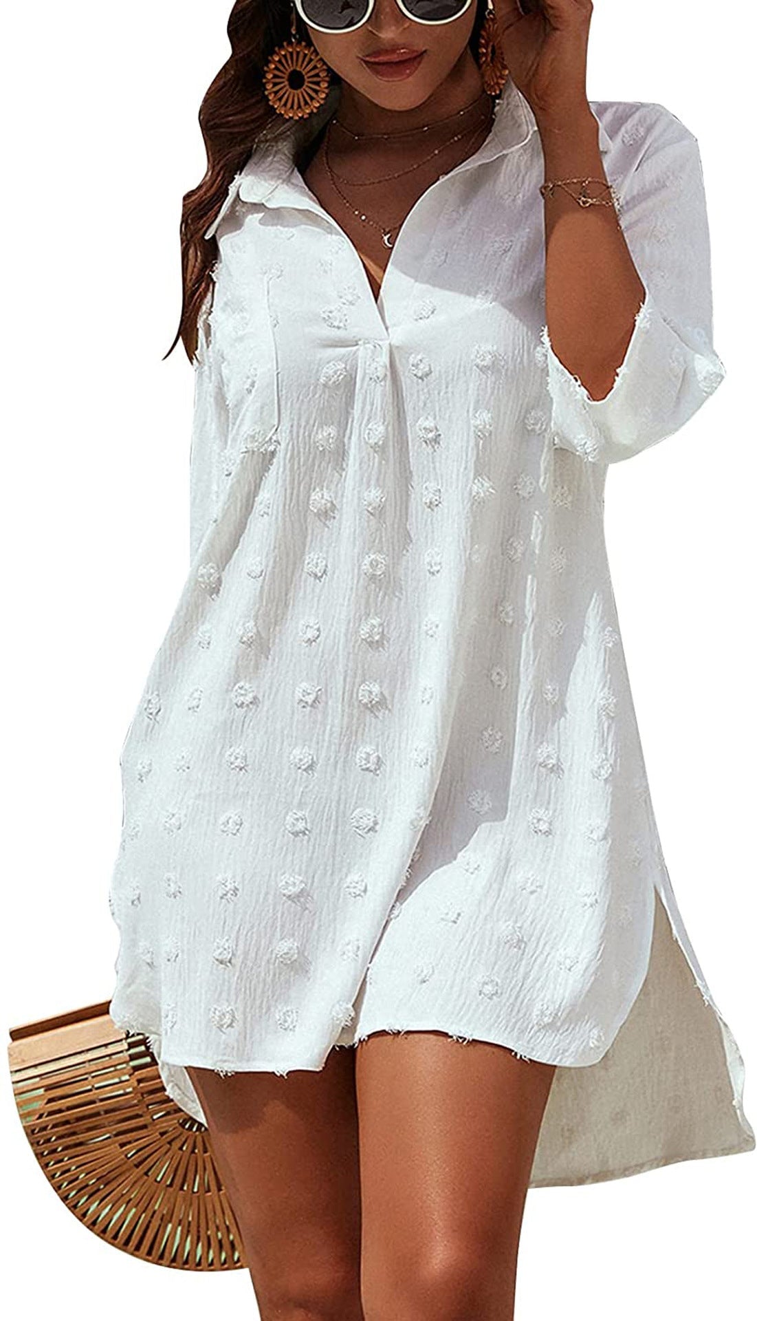 Summer Irregula Shirts Cover Ups Dresses-Dresses-White-S-Free Shipping Leatheretro