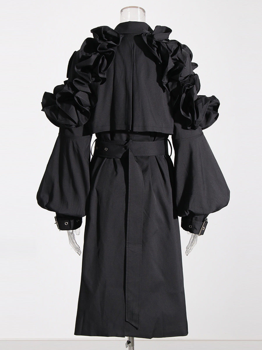 Designed Ruffled Long Sleeves Women Wind Break Coats-Coats & Jackets-Khaki-S-Free Shipping Leatheretro