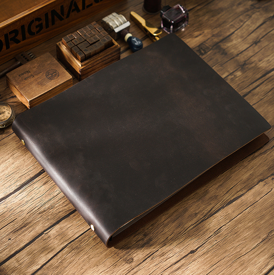 A4 Horizontal Handmade Cowhide Leather Sketchbook S118-Notebooks & Notepads-Black-Free Shipping Leatheretro