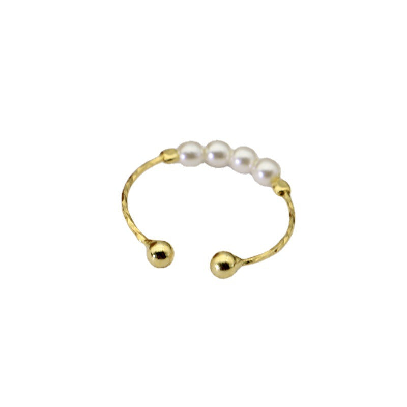 Pearl Beads Design Silver Tail Ring for Women-Rings-White-Open-end-Free Shipping Leatheretro