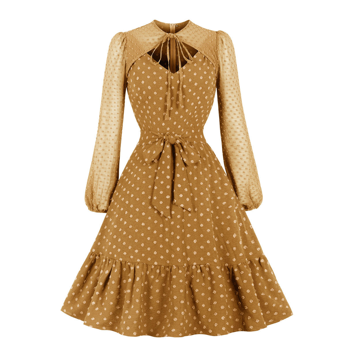 Elegant Tulle Ruffled Long Sleeves Dresses-Dresses-Yellow-S-Free Shipping Leatheretro
