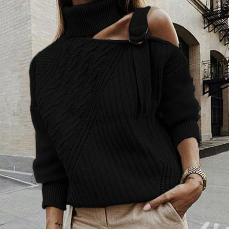 Casual Turtleneck Knitted Women Sweaters-Shirts & Tops-Black-S-Free Shipping Leatheretro