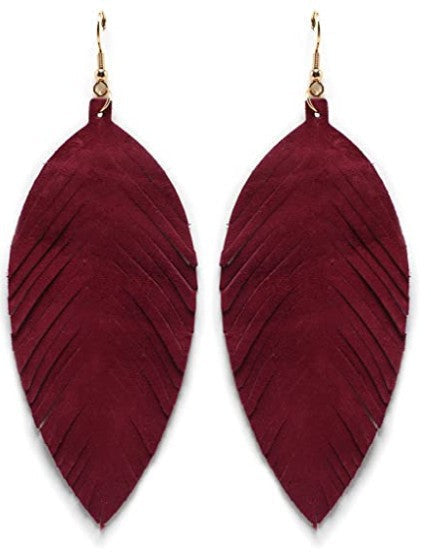 Leaves Designed Tassels Pu Leather Women Earrings-Earrings-25-Free Shipping Leatheretro