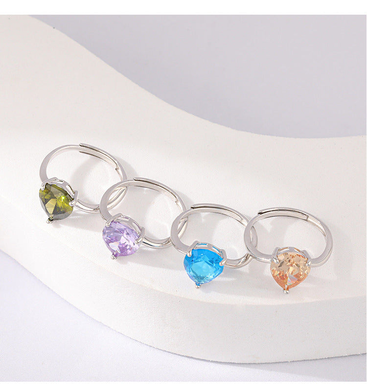 Fashion Sterling Silver Colorful Zircon Rings-Rings-TJ1677-Green-Open End-Free Shipping Leatheretro