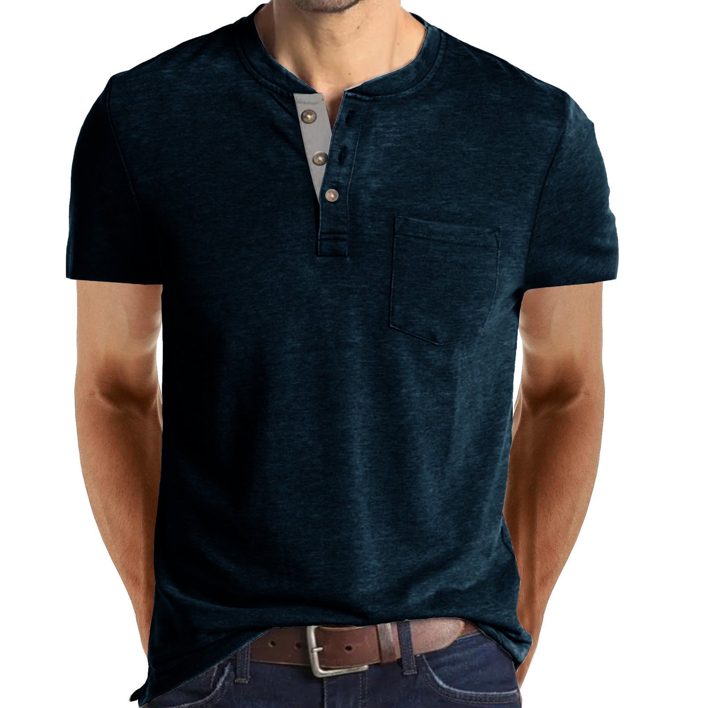 Casual Summer Short Sleeves Men T Shirts-Shirts-Navy Blue-S-Free Shipping Leatheretro