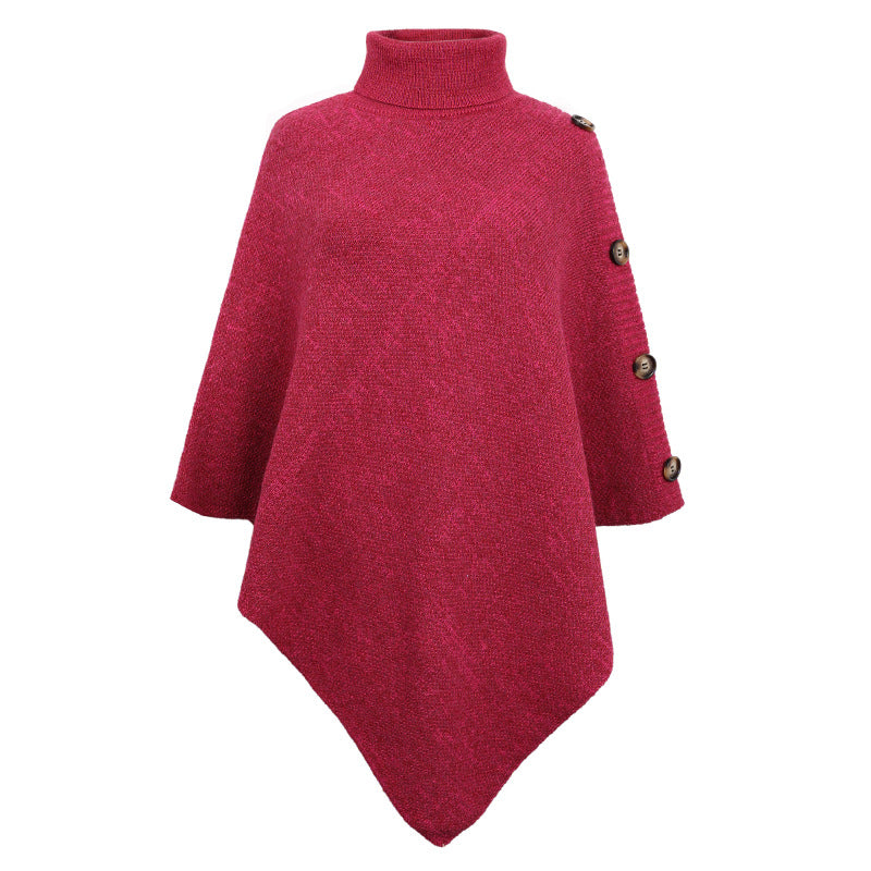 Winter High Neck Knitted Women Cape Coats-Shirts & Tops-Rose Red-One Size-Free Shipping Leatheretro