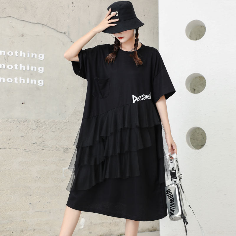 Designed Tulle Decoration Summer Women Loose Plus Sizes Midi Dresses-Dresses-Black-One Size-Free Shipping Leatheretro