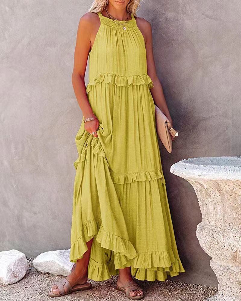 Summer Irregular Design Long Holiday Dresses-Dresses-Yellow-S-Free Shipping Leatheretro