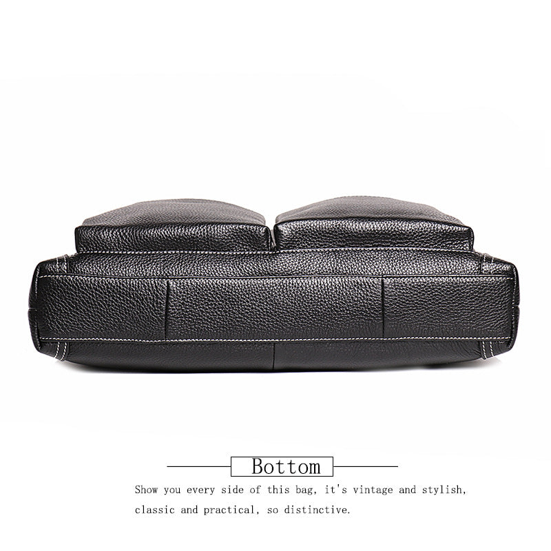 Black Cowhide Leather Business Computer Bags with Large Capacity 30242-Leateher Briefcase-Black-Free Shipping Leatheretro