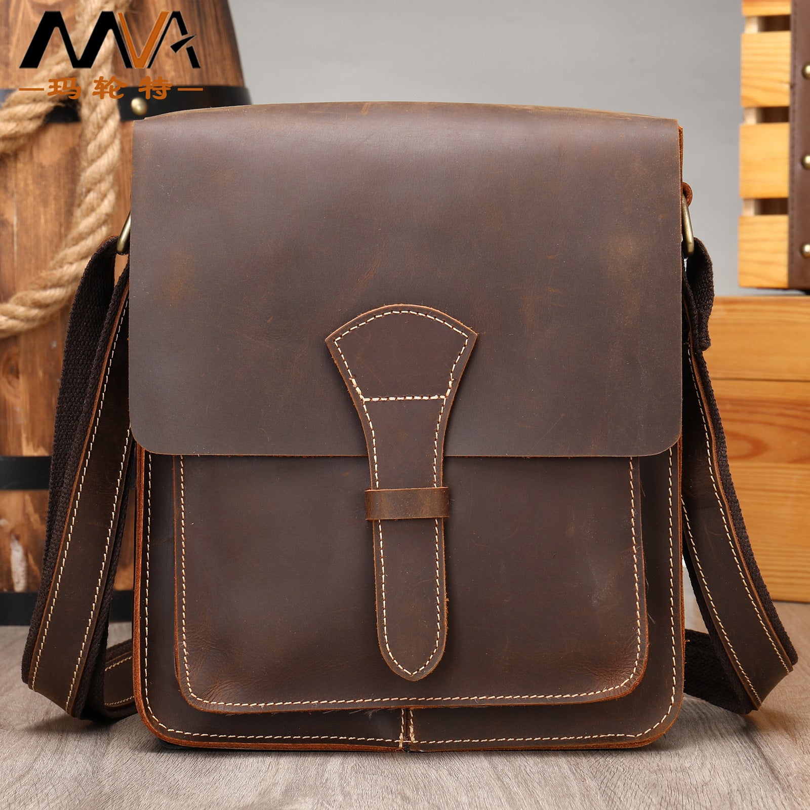 Handmade Vintage Small Men's Leather Small Bags 1093-Men's Bags-Black-Free Shipping Leatheretro