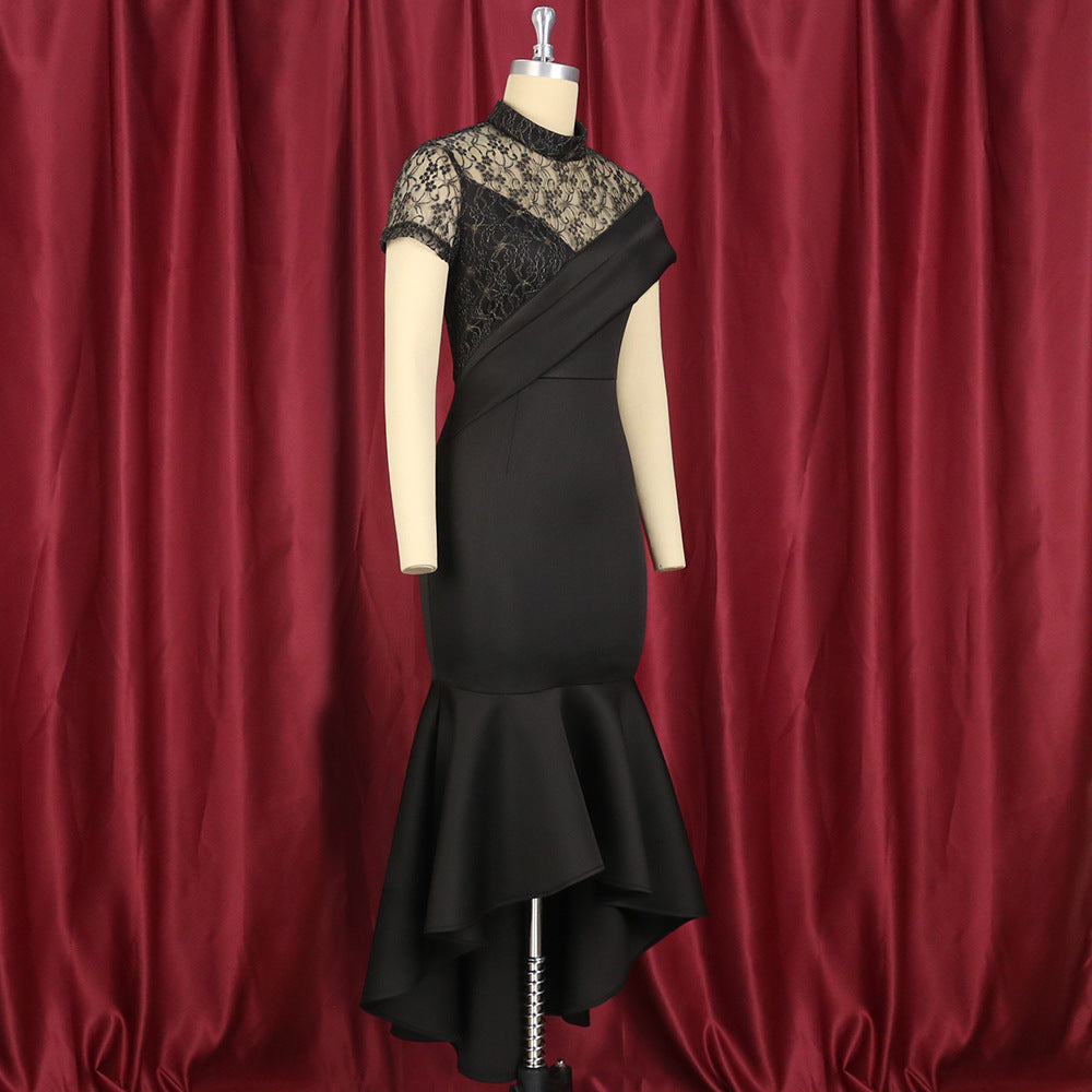 Sexy Black Lace Short Sleeves Party Dresses-Dresses-Black-S-Free Shipping Leatheretro