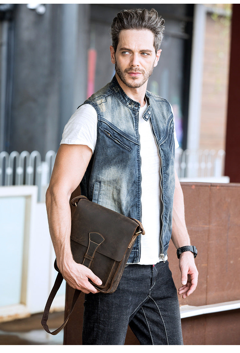 Handmade Vintage Small Men's Leather Small Bags 1093-Men's Bags-Black-Free Shipping Leatheretro