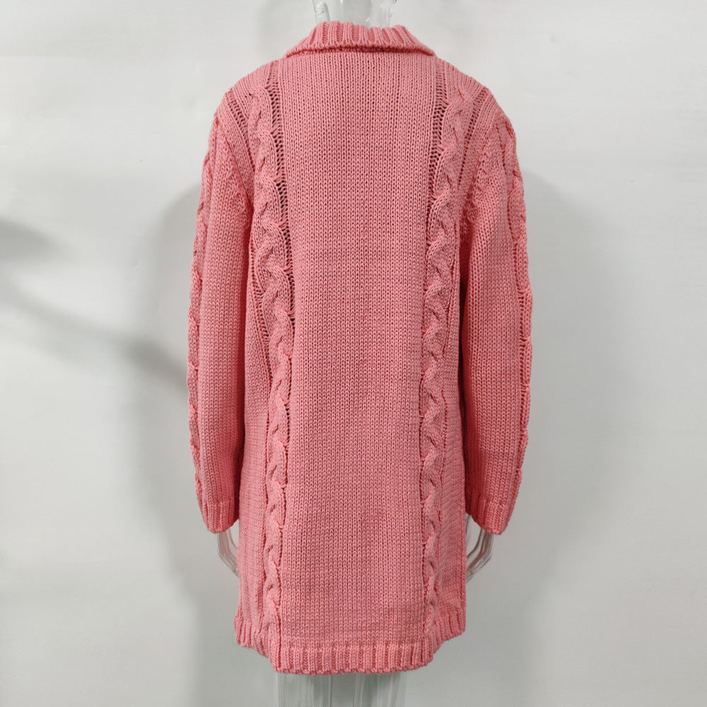 Women Winter Knitted Cardigan Overcoats-Shirts & Tops-Pink-S-Free Shipping Leatheretro