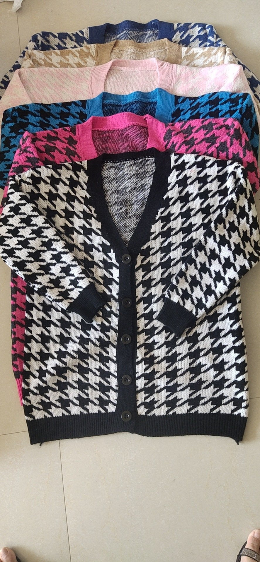 Women V Neck Knitting Plaid Long Sleeves Cardigan Overcoat-Women Sweaters-Khaki-S-Free Shipping Leatheretro